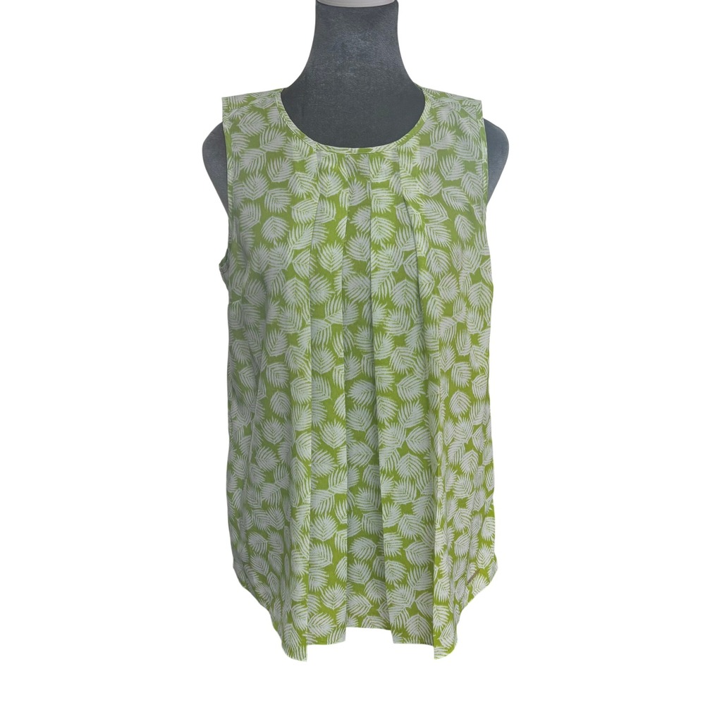 Michael Kors Tropical Breezy Sleeveless Blouse Lime Green Palm Leaf Pleated S